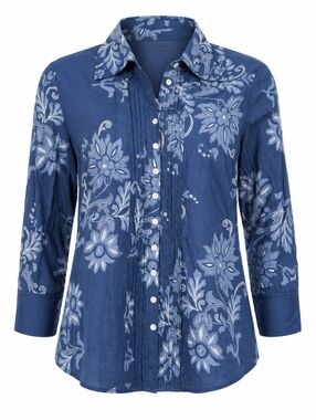 Talbots 100% Cotton Floral Blue Everyday Casual Button Down Women Shirt Size XL